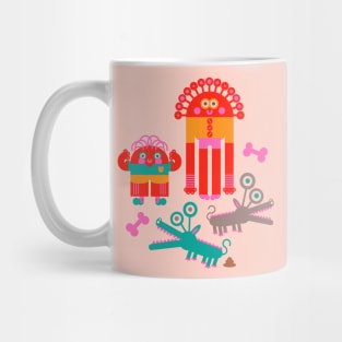 MONSTERS AND THEIR PETS Cute Kawaii Funny Alien Monsters with Pets Bones and Poo - UnBlink Studio by Jackie Tahara Mug